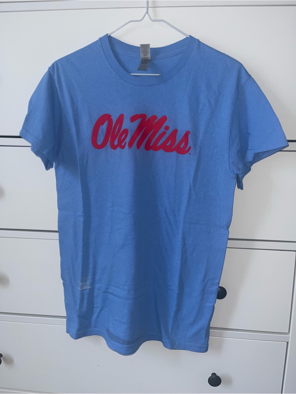 Ole Miss Light Blue Tee with Red Script